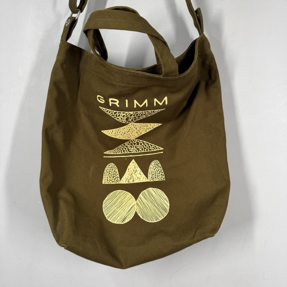 RARE! BAGGU Limit Edition GRIMM Graphic Duck Canvas Tote Bag Army Military Green